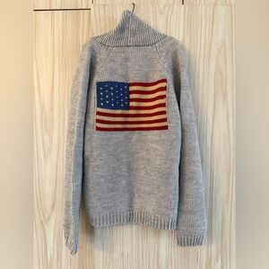 Pink Pineapple Wool Cardigan American Flag M/L Gray Women's Sweater